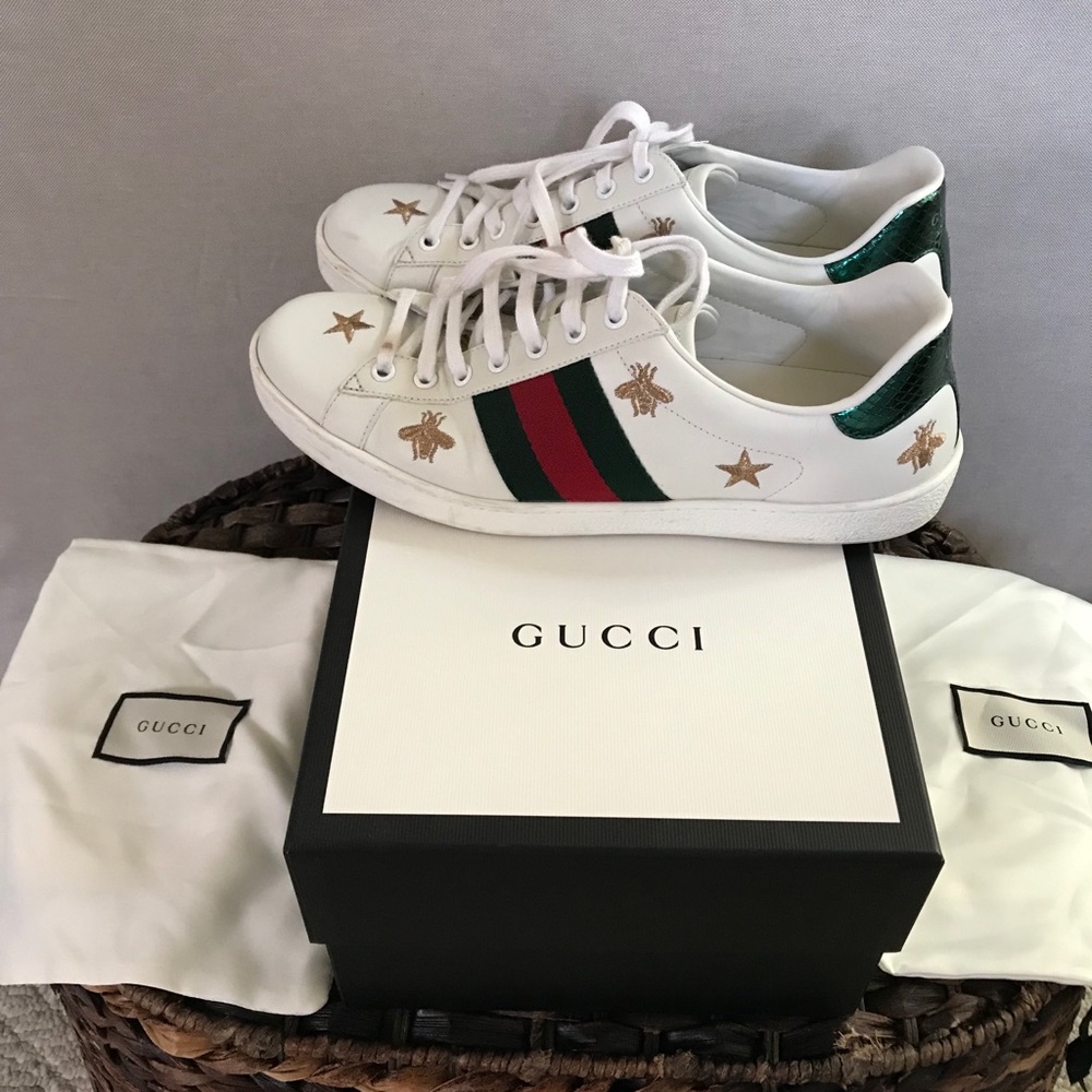 Gucci White Bee and Star New Ace Sneakers